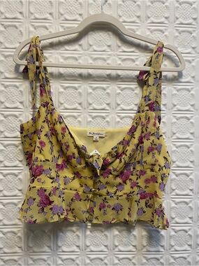 For Love And Lemons Yellow Floral Tie-Front Camisole